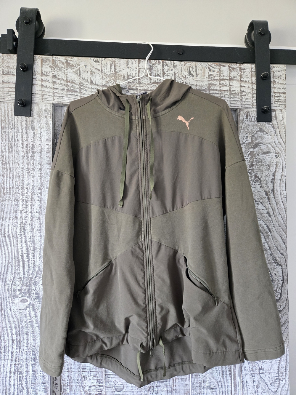Puma Olive Green Full Zip Hooded Performance Jacket